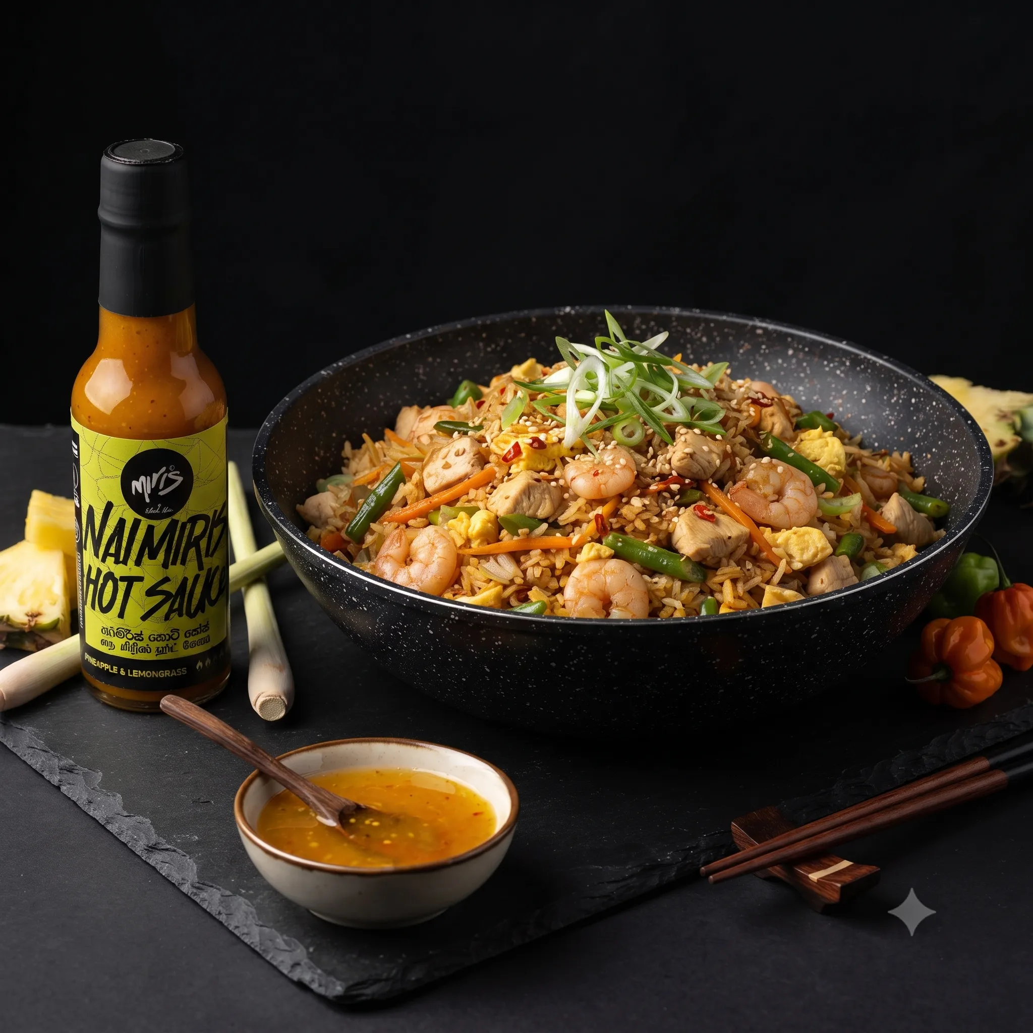 Authentic Chinese Fried Rice with Level Hot Pineapple & Lemongrass Sauce
